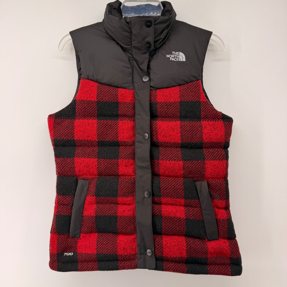 The North Face Puffer Vest Womens‎ Small Red Buffalo Plaid 700 Down Insulated